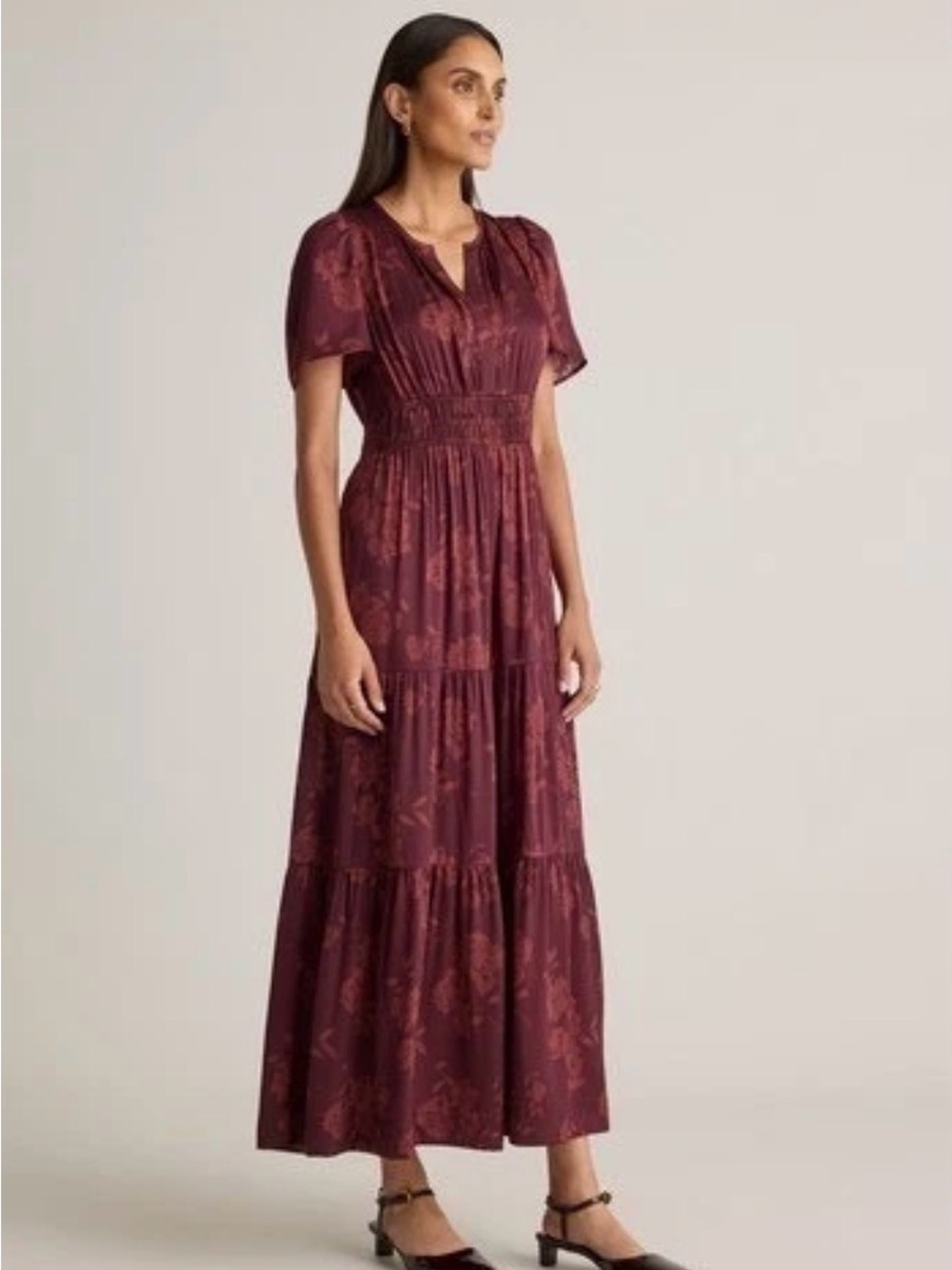 Quince Washable Stretch Silk Tiered Maxi Dress Size Large